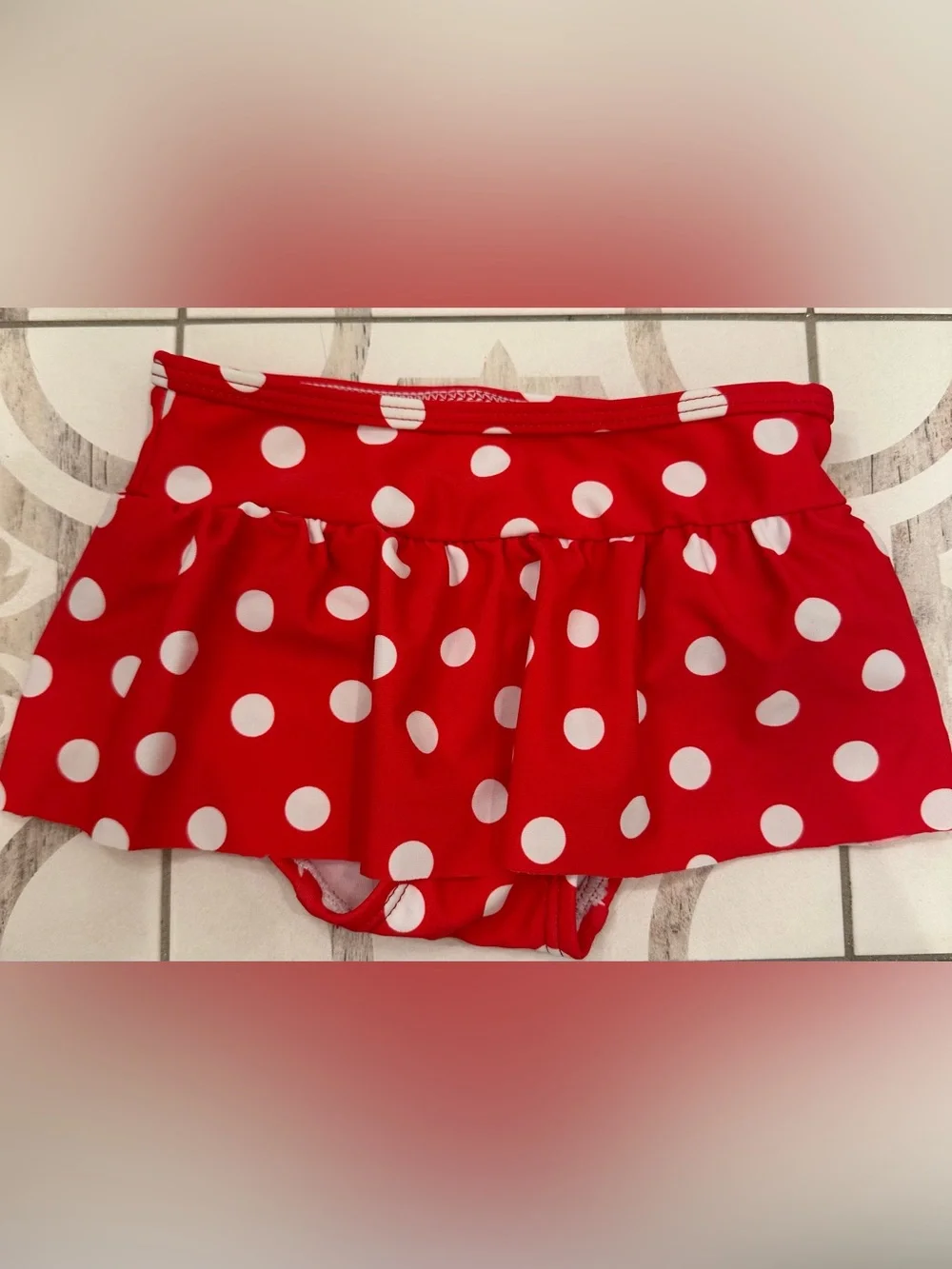 Ruffle Butts Red Polka Dot Mouse Bow Skirted 2-Piece Swimsuit NWT 12-18m